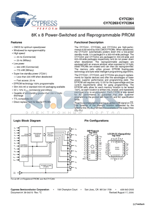 CY7C263-25WMB datasheet - 8K x 8 Power-Switched and Reprogrammable PROM