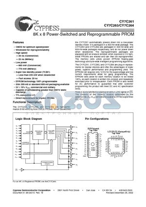 CY7C263-45WMB datasheet - 8K x 8 Power-Switched and Reprogrammable PROM