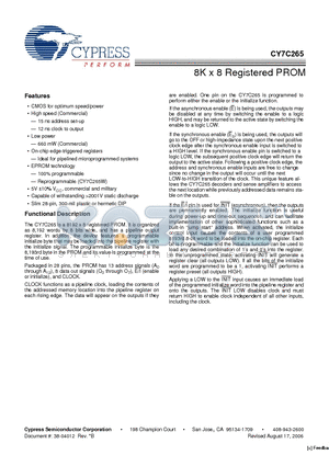 CY7C265-40PC datasheet - 8K x 8 Registered PROM