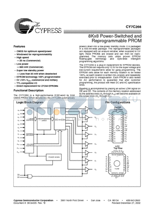 CY7C266-45PC datasheet - 8Kx8 Power-Switched and Reprogrammable PROM