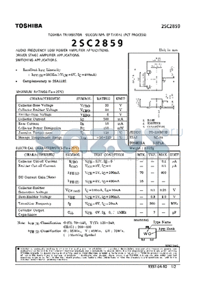 2SC2859 datasheet - TRANSISTOR (AUDIO FREQUENCY LOW POWER, DRIVER STAGE AMPLIFIER, SWITCHING APPLICATIONS)