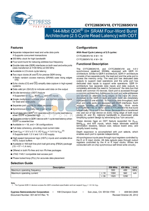 CY7C2663KV18 datasheet - 144-Mbit QDR^ II SRAM Four-Word Burst Architecture (2.5 Cycle Read Latency) with ODT