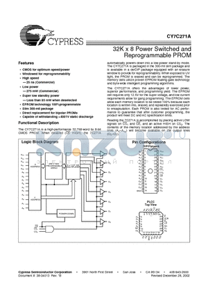 CY7C271A-45WC datasheet - 32K x 8 Power Switched and Reprogrammable PROM