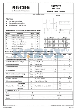 2SC2873 datasheet - NPN Silicon Epitaxial Planar Transistor