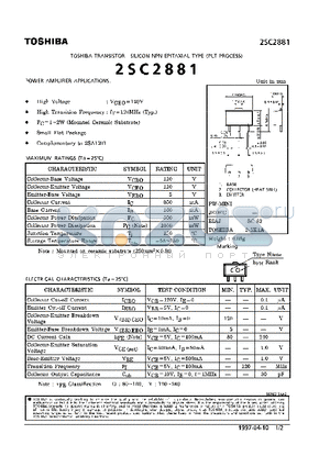 2SC2881 datasheet - TRANSISTOR (POWER AMPLIFIER APPLICATIONS)