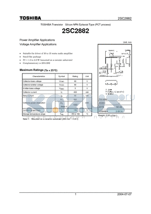 2SC2882 datasheet - Power Amplifier Applications Voltage Amplifier Applications
