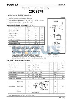 2SC2878_07 datasheet - Silicon NPN Epitaxial Type For Muting and Switching Applications