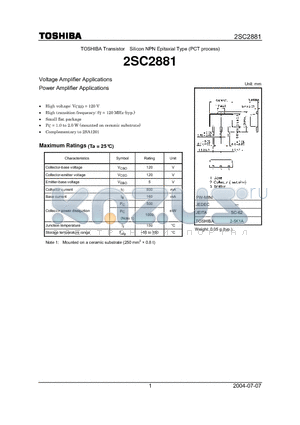 2SC2881 datasheet - Voltage Amplifier Applications Power Amplifier Applications