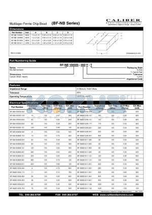 BF-NB100505-400 datasheet - Multilayer Ferrite Chip Bead