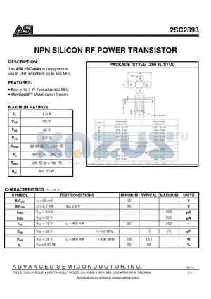 2SC2893 datasheet - NPN SILICON RF POWER TRANSISTOR