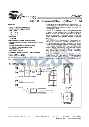 CY7C287-45PC datasheet - 64K x 8 Reprogrammable Registered PROM