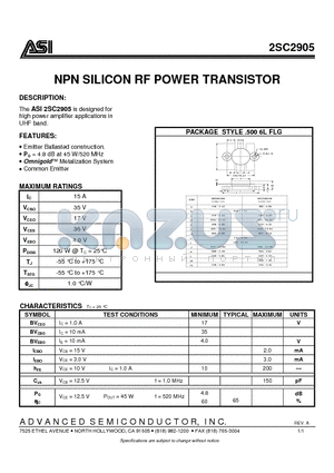 2SC2905 datasheet - NPN SILICON RF POWER TRANSISTOR