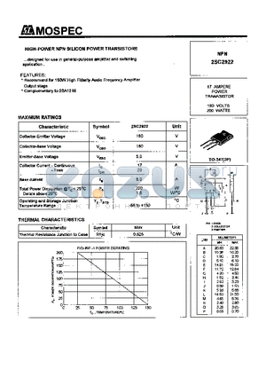 2SC2922 datasheet - POWER TRANSISTORS(17A,180V,200W)