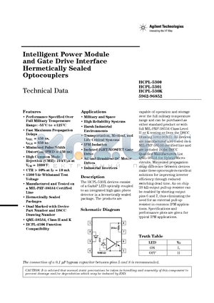 5962-9685201KXA datasheet - Intelligent Power Module and Gate Drive Interface Hermetically Sealed Optocouplers