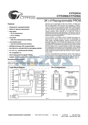 CY7C291A-30TMB datasheet - 2K x 8 Reprogrammable PROM