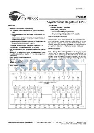 CY7C331-25HC datasheet - Asynchronous Registered EPLD