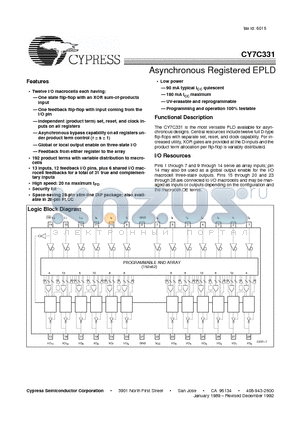 CY7C331-40TMB datasheet - Asynchronous Registered EPLD