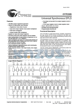 CY7C335-83JC datasheet - Universal Synchronous EPLD