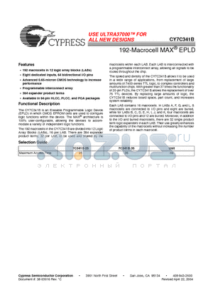 CY7C341B-25RC/RI datasheet - 192-Macrocell MAX EPLD