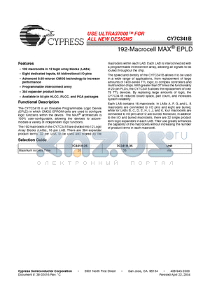 CY7C341B-35RC/RI datasheet - 192-Macrocell MAX EPLD