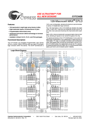 CY7C342-35 datasheet - 128-Macrocell MAX EPLDs