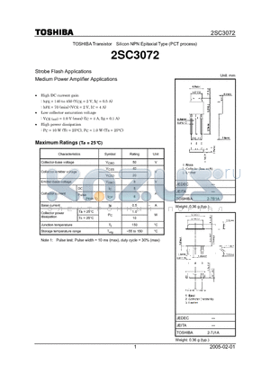 2SC3072 datasheet - Strobe Flash Applications Medium Power Amplifier Applications