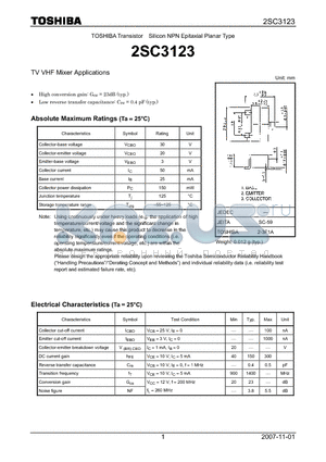 2SC3123_07 datasheet - Silicon NPN Epitaxial Planar Type TV VHF Mixer Applications