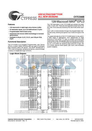 CY7C346B-35JC/JI datasheet - 128-Macrocell MAX^ EPLD