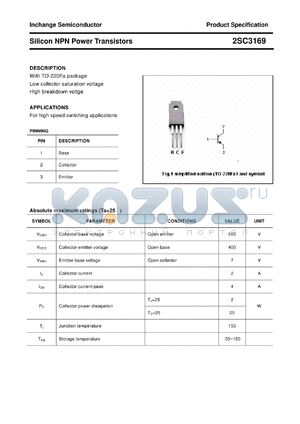 2SC3169 datasheet - Silicon NPN Power Transistors