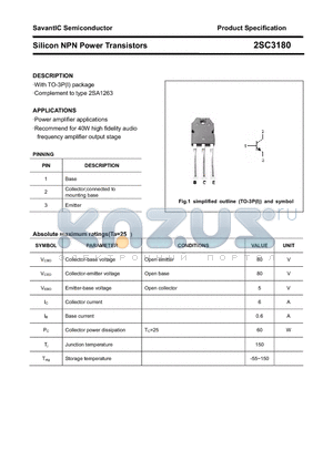 2SC3180 datasheet - Silicon NPN Power Transistors