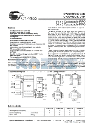 CY7C402-10PC datasheet - 64 x 4 Cascadable FIFO / 64 x 5 Cascadable FIFO