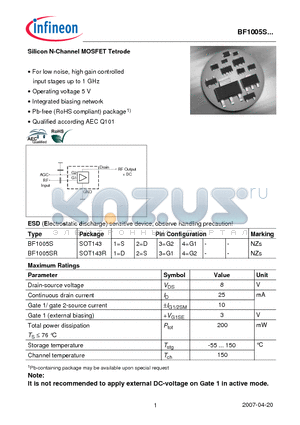 BF1005S datasheet - Silicon N-Channel MOSFET Tetrode