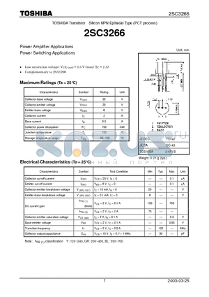 2SC3266 datasheet - Power Amplifier Applications Power Switching Applications