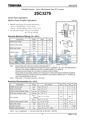 2SC3279_07 datasheet - Silicon NPN Epitaxial Type (PCT process) Strobe Flash Applications