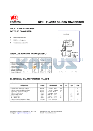 2SC3280 datasheet - NPN PLANAR SILICON TRANSISTOR(AUDIO POWER AMPLIFIER DC TO DC CONVERTER)