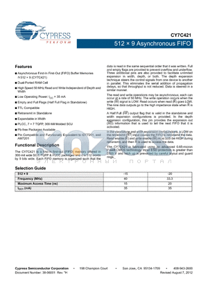 CY7C421-15AXC datasheet - 512  9 Asynchronous FIFO