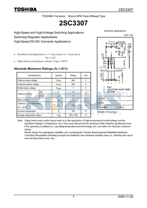 2SC3307 datasheet - Silicon NPN Triple Diffused Type High-Speed and High-Voltage Switching Applications