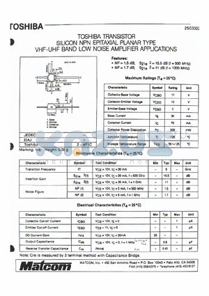 2SC3302 datasheet - TRANSISTOR SILICON NPN EPITAXIAL PLANAR TYPE VHF-UHF BAND LOW NOISE AMPLIFIER APPLICATION