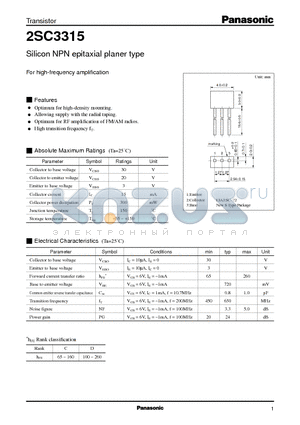 2SC3315 datasheet - Silicon NPN epitaxial planer type(For high-frequency amplification)