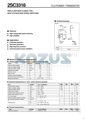 2SC3318 datasheet - TRIPLE DIFFUSED PLANER TYPE HIGH VOLTAGE HIGH SPEED SWITCHING