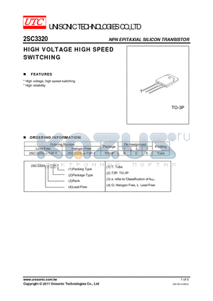 2SC3320L-X-T3P-T datasheet - HIGH VOLTAGE HIGH SPEED SWITCHING