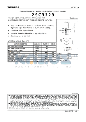 2SC3329 datasheet - NPN EPITAXIAL TYPE (FOR LOW NOISE AUDIO AMPLIFIER APPLICATIONS AND RECOMMENDED FOR THE FIRST STAGES OF MC HIAD AMPLIFIERS)