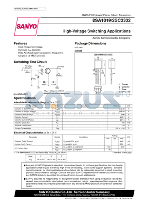 2SC3332 datasheet - High-Voltage Switching Applications