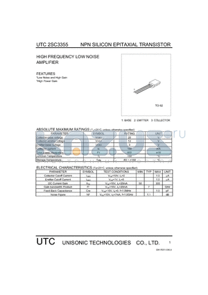 2SC3355 datasheet - HIGH FREQUENCY LOW NOISE AMPLIFIER