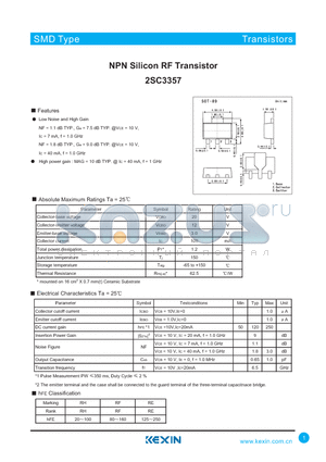 2SC3357 datasheet - NPN Silicon RF Transistor