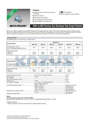 2035-25-SM-LF datasheet - Precision Gas Discharge Tube Surge Protector