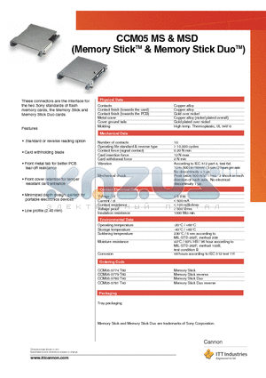 CCM05-5779T60 datasheet - Memory Stick & Memory Stick Duo