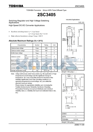 2SC3405_06 datasheet - Silicon NPN Triple Diffused Type Switching Regulator and High Voltage Switching Applications