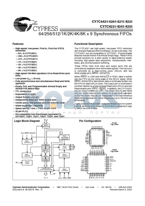 CY7C4231-10AC datasheet - 64/256/512/1K/2K/4K/8K x 9 Synchronous FIFOs