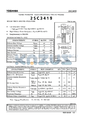 2SC3419 datasheet - NPN EPITAXIAL TYPE (MEDIUM POWER AMPLIFIER APPLICATIONS)